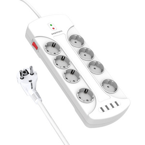 Vastfafa 7 Days Sample EU Plug&Socket Surge Protector Power Strip with 4 USB Ports 8 Outlets