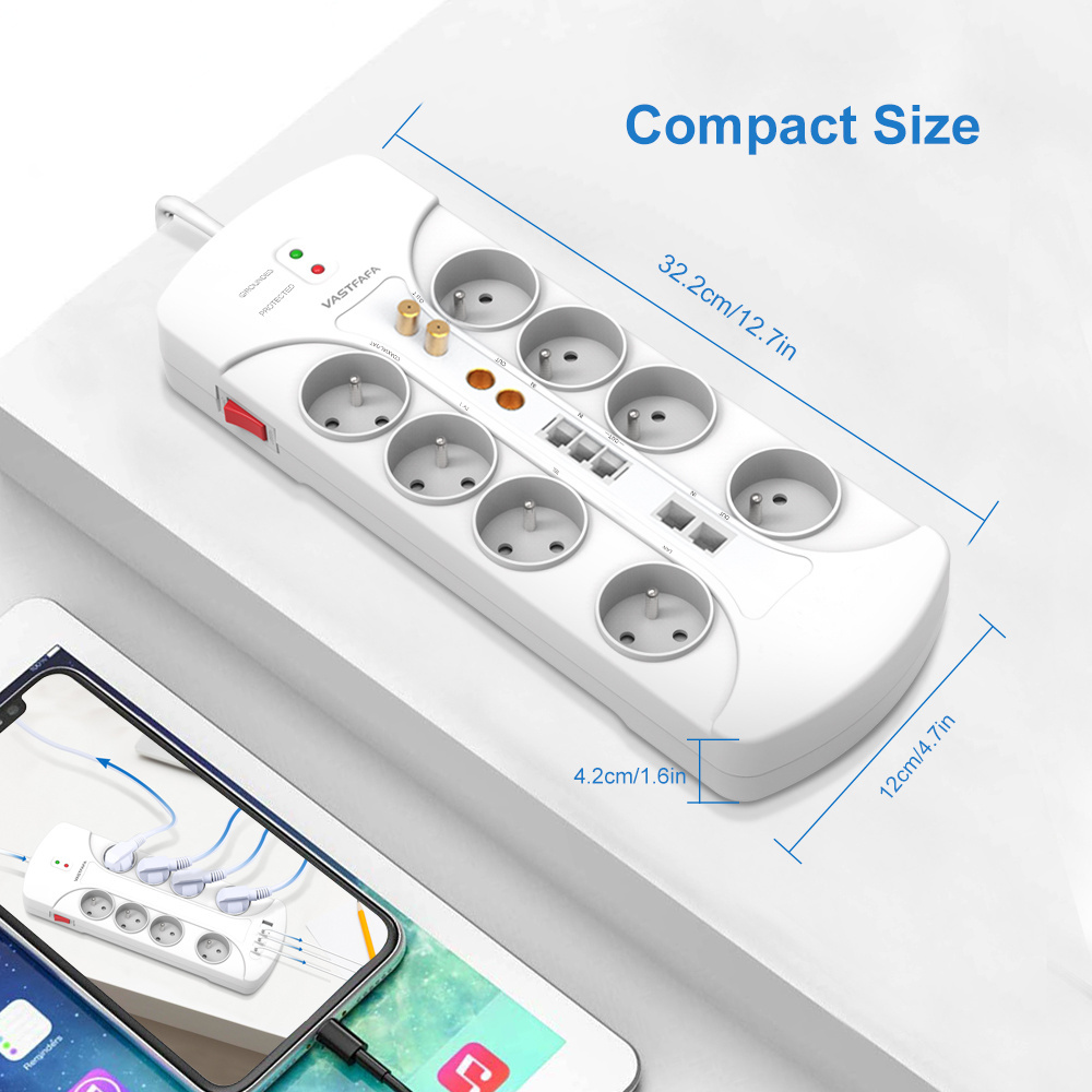 Vastfafa 8 Outlet Power Bar Cyberpower Surge Protector Power Strip Tecnologia Euro Lonon Zhejiang Electric Power Technology Co. 230V 16A