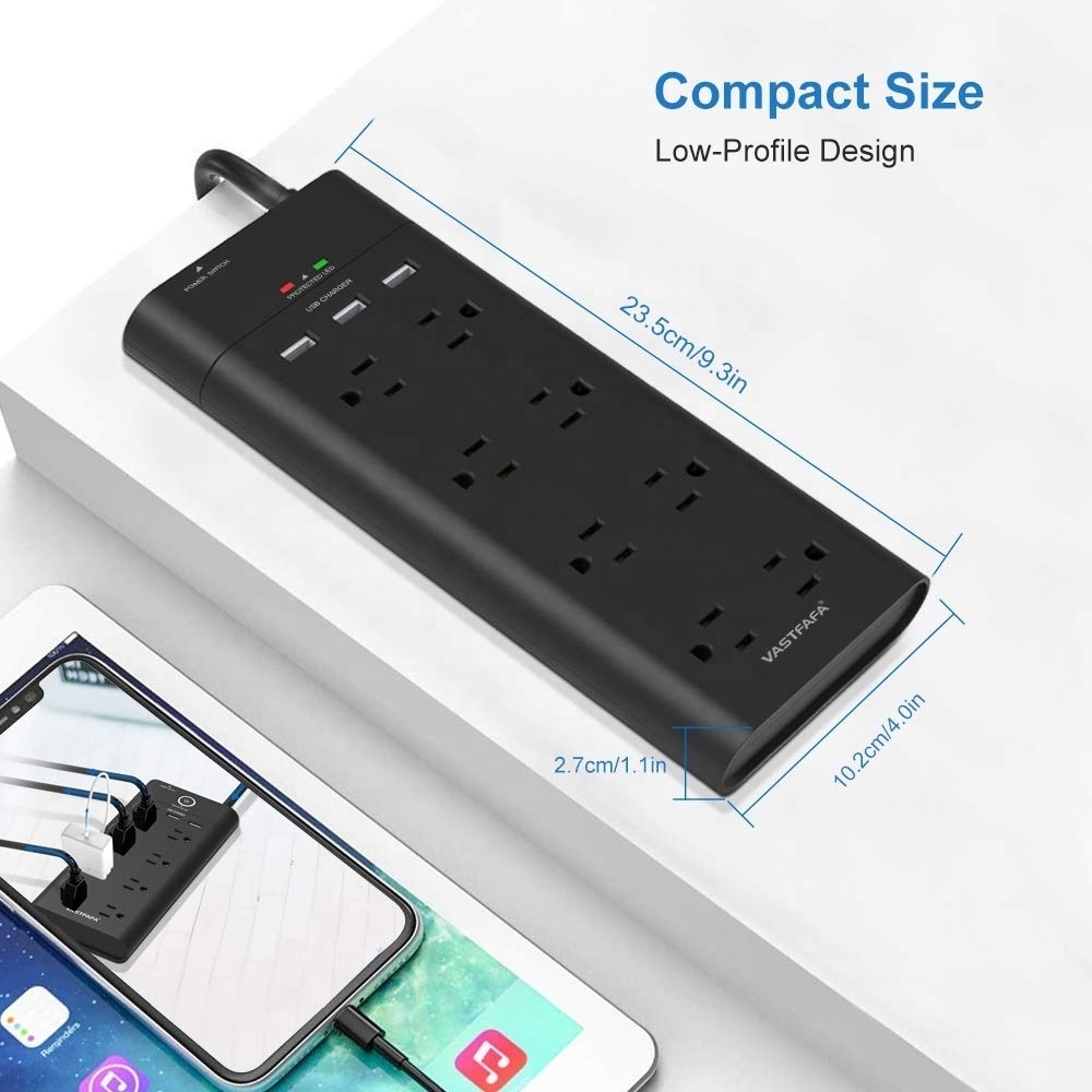 Vastfafa 20 Year Factory 8 Outlet 3 USB Unique Screw Mountable US Smart Power Strip Surge Protector Socket