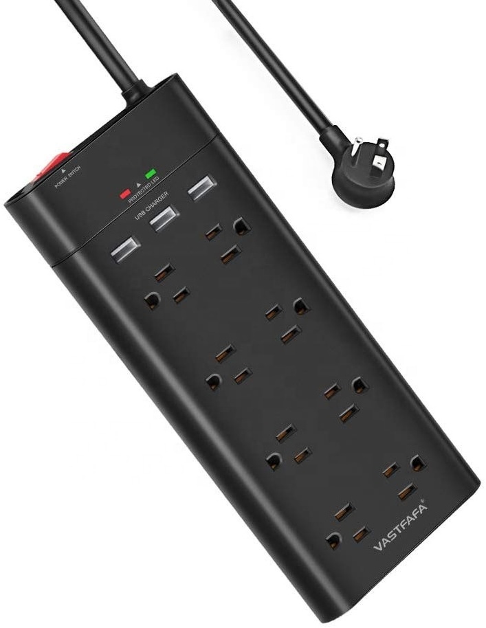 Vastfafa 20 Year Factory 8 Outlet 3 USB Unique Screw Mountable US Smart Power Strip Surge Protector Socket