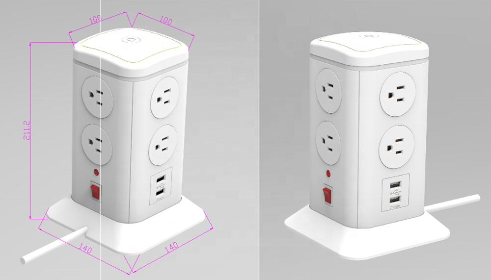 surge protection electrical plug sockets vertical power strip with usb and LED light