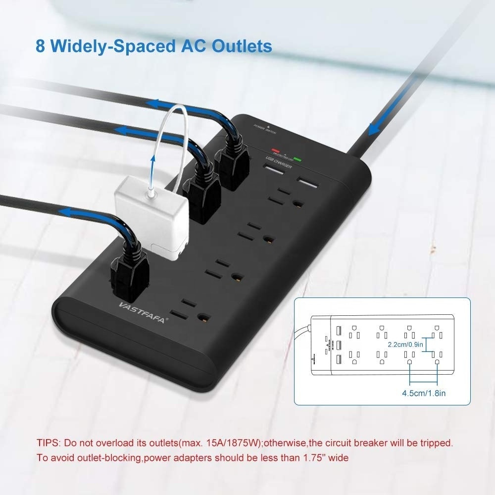 Vastfafa 20 Year Factory 8 Outlet 3 USB Unique Screw Mountable US Smart Power Strip Surge Protector Socket