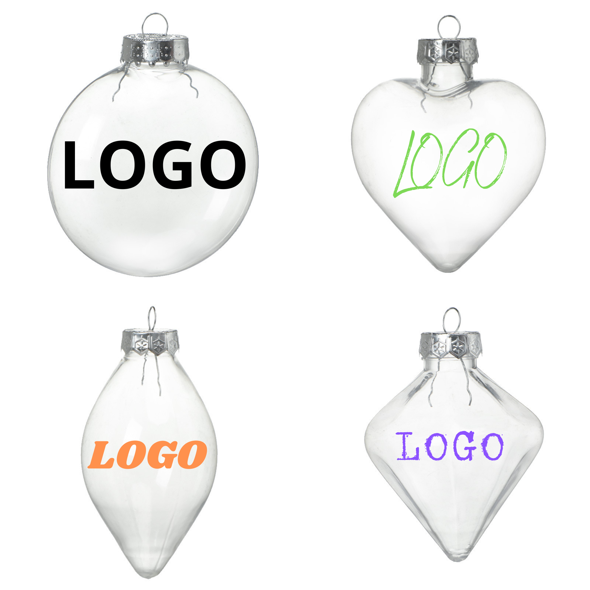 Custom Plastic Glass Christmas Ornaments: Multi-Shape Personalized Shatterproof Clear Transparent Baubles with Sublimation Logo