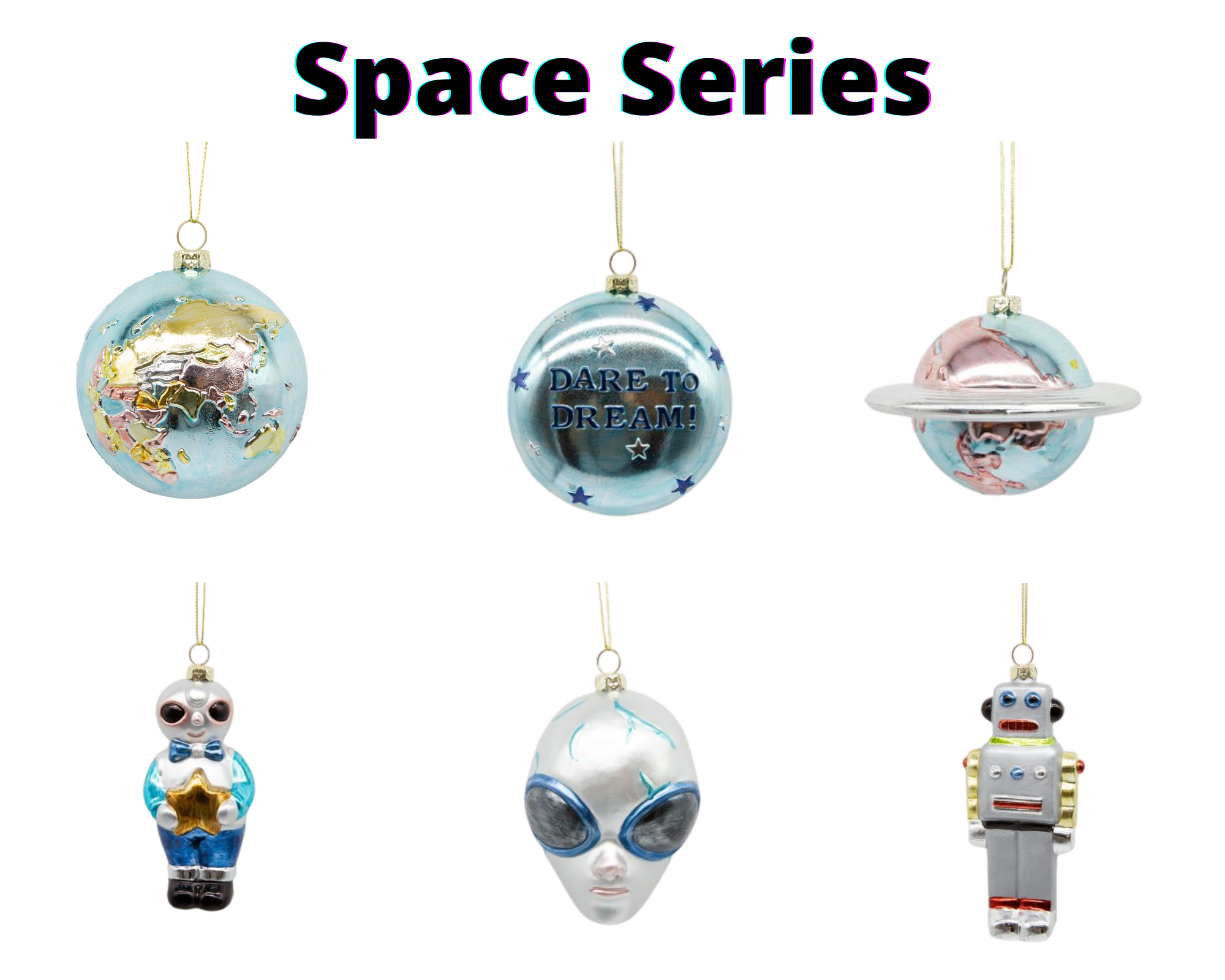 Hand Painted Xmas Tree Alien Space Crafts Glass Plastic Gift Custom Made Silver African American Ornament Christmas Decoration