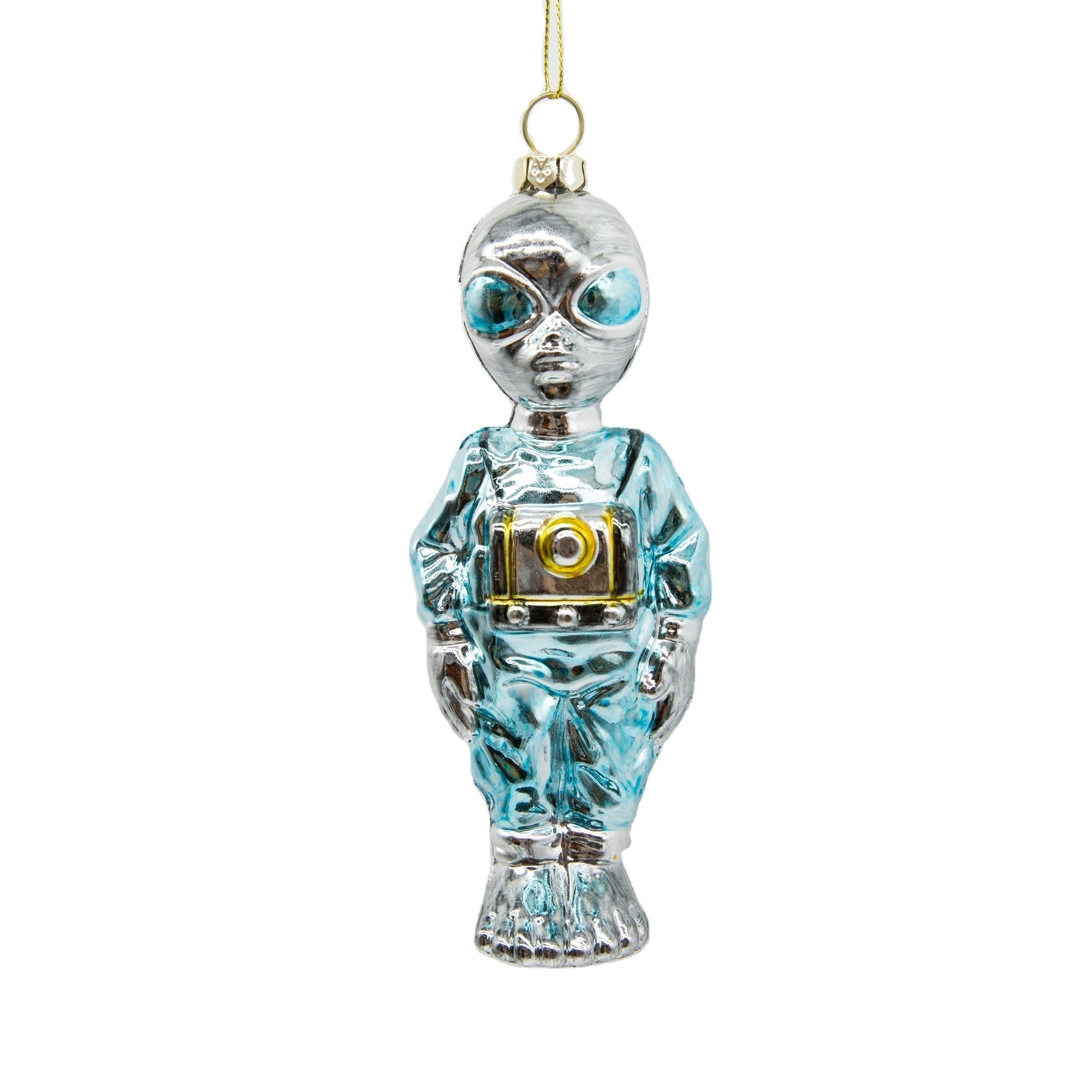 Hand Painted Xmas Tree Alien Space Crafts Glass Plastic Gift Custom Made Silver African American Ornament Christmas Decoration