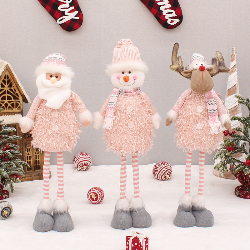 2023 Nordic Christmas Gnomes Handmade Ornaments Plush Dolls Figurine Decorations Pink Knitting Faceless and Retractable Gnome