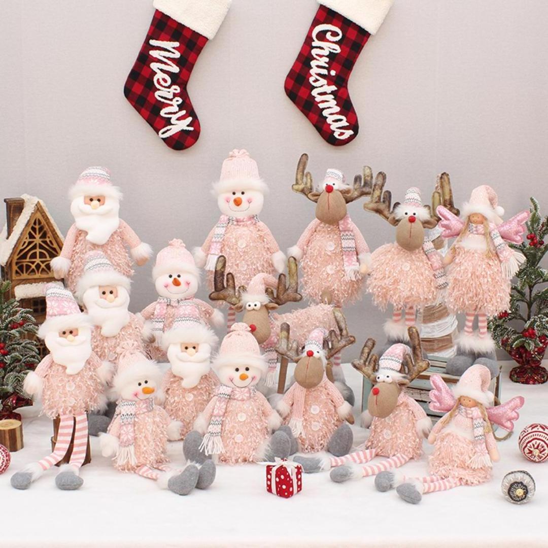 2023 Nordic Christmas Gnomes Handmade Ornaments Plush Dolls Figurine Decorations Pink Knitting Faceless and Retractable Gnome