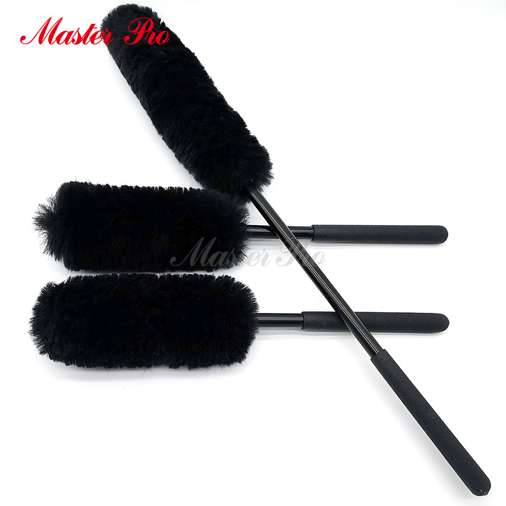 Master M71032 Auto & Car Premium Woolies Extended Reach Handle 100% Natural Wool Wheel Rim Cleaning Brush 3 Piece Kit