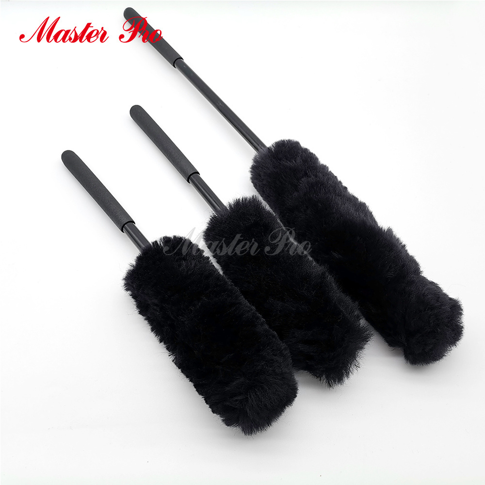 Master M71032 Auto & Car Premium Woolies Extended Reach Handle 100% Natural Wool Wheel Rim Cleaning Brush 3 Piece Kit