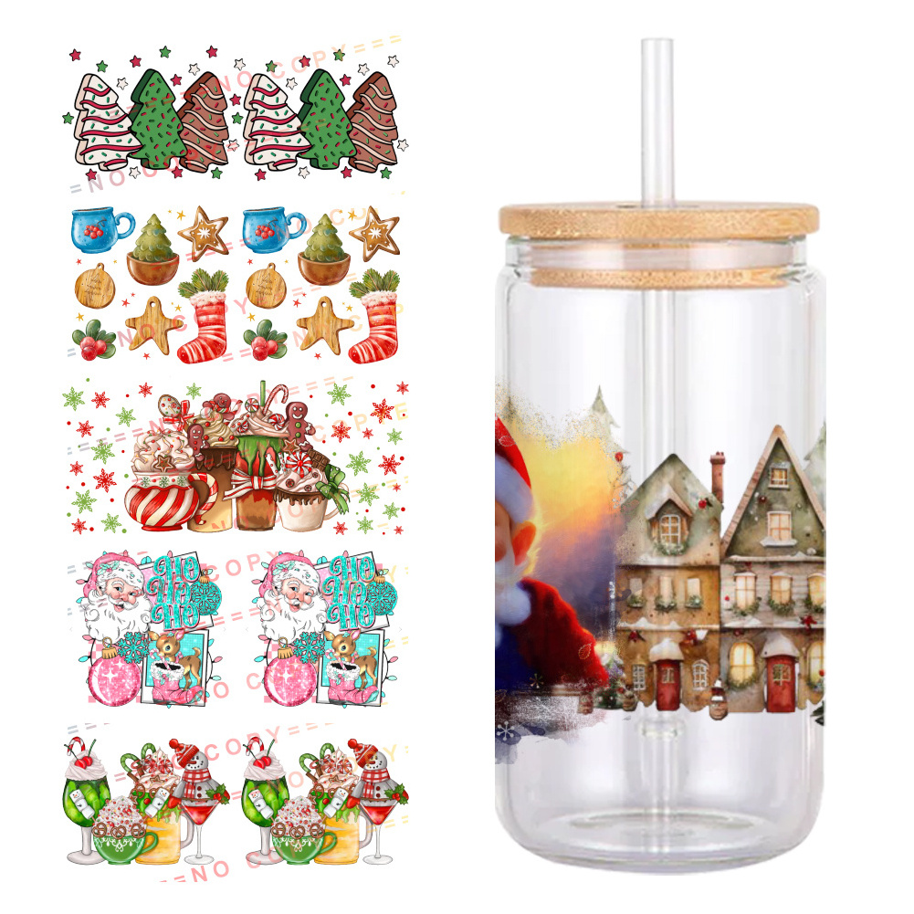 Christmas pattern Printed UV DTF Transfers Stickers 16oz Cup Wraps custom wraps and decals For DIY Glass Ceramic Cup sticker