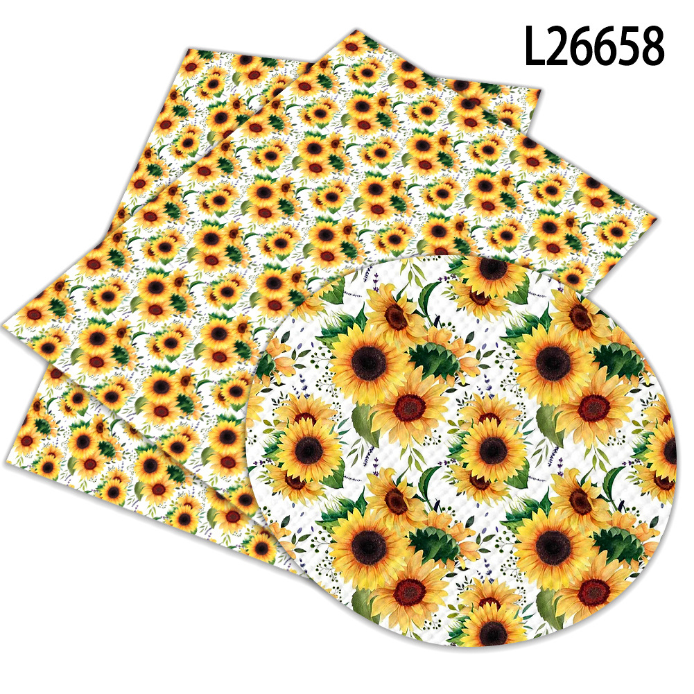 30*136 sunflower  flower pattern leather roll for Bows For Handmade supplier Materials craft Printed faux leather