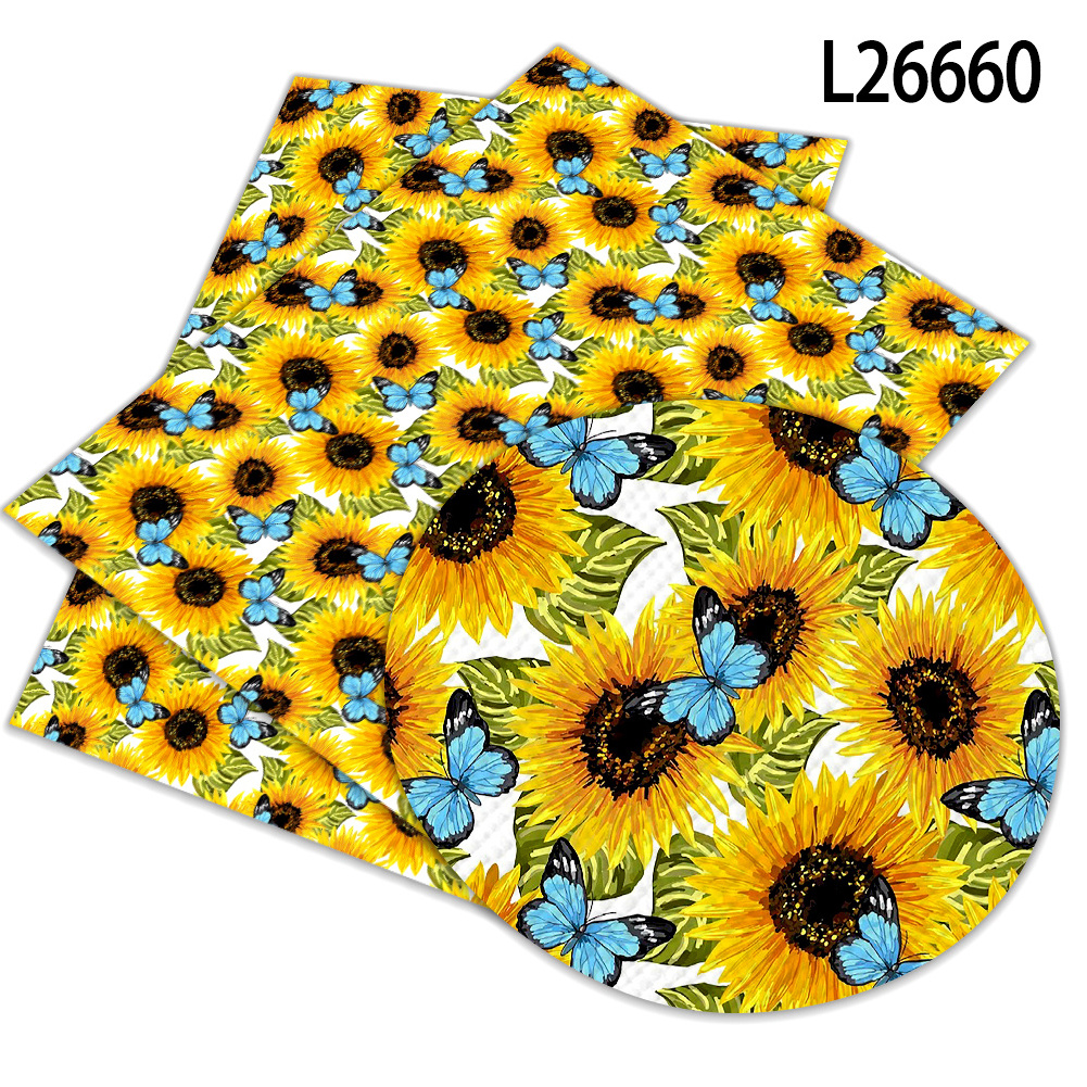 30*136 sunflower  flower pattern leather roll for Bows For Handmade supplier Materials craft Printed faux leather