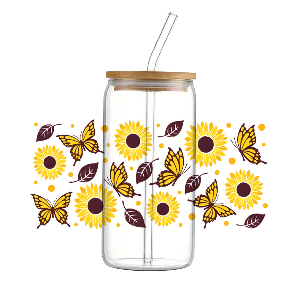 Sunflower Pattern Printed Waterproof UV DTF Transfers Stickers 16oz Cup Decal For DIY Glass Ceramic cup Stickers