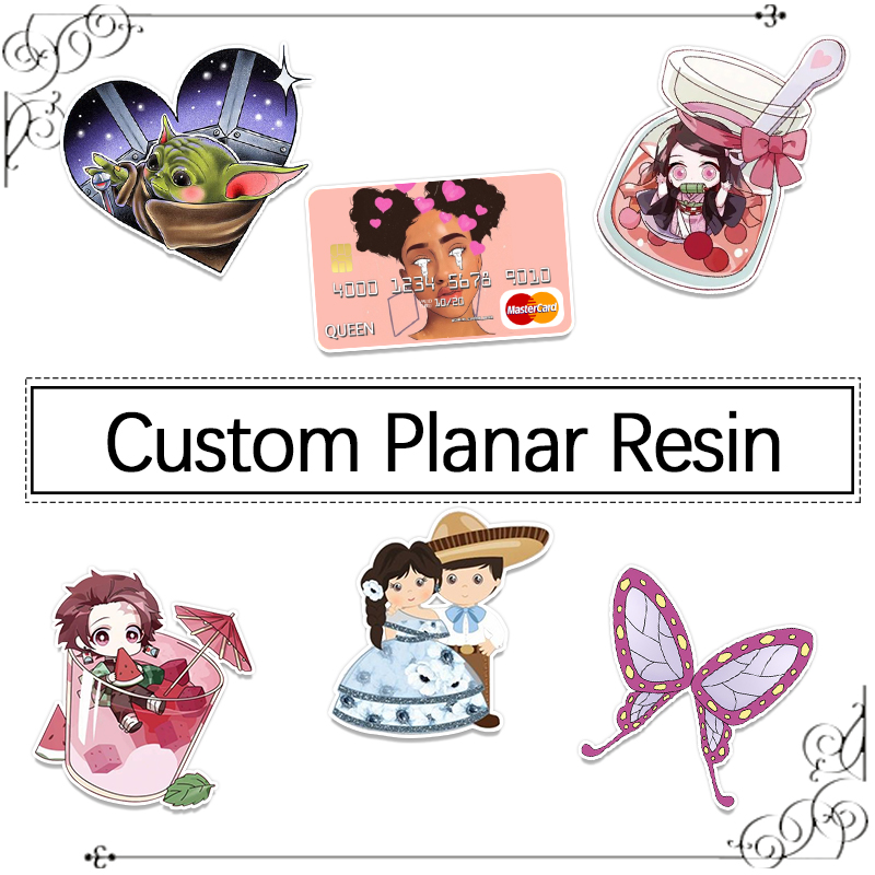 Custom Catalog Logo cartoon Printing resin planar flat back for phone case decoration hair bow key chain