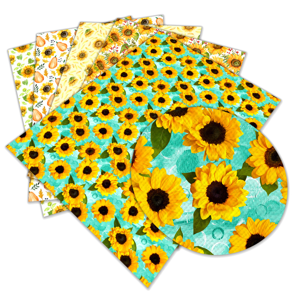 30*136 sunflower  flower pattern leather roll for Bows For Handmade supplier Materials craft Printed faux leather