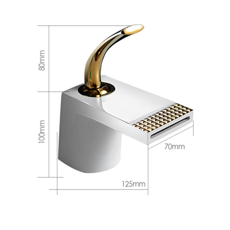 White Golden Bathroom Faucet Brass Waterfall Bath Basin Faucet Toilet Washbasin Taps Deck Mounted Faucet Hot and Cold Water Tap