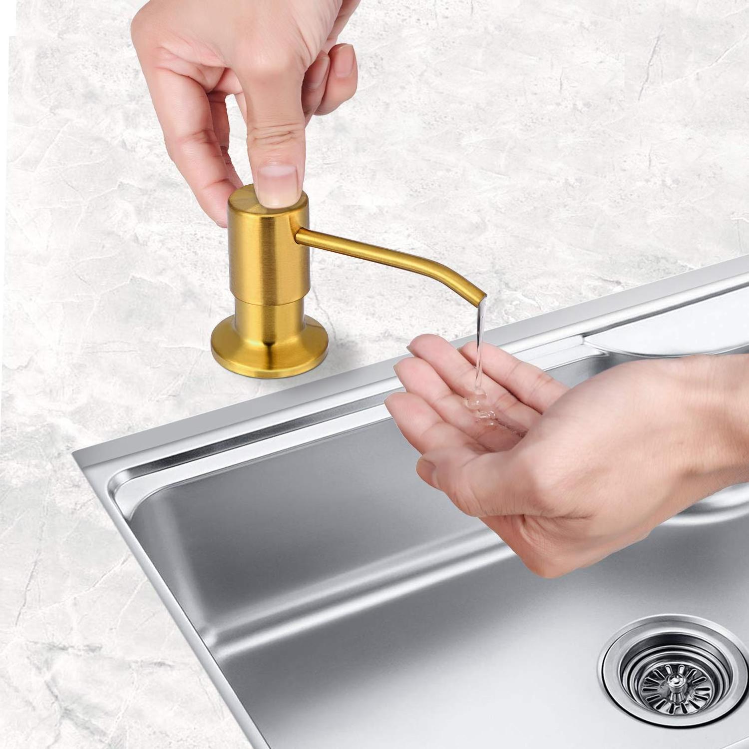 Brushed Gold Stainless Steel Soap Dispenser Round Standing Luxury Liquid soap dispenser for Kitchen sinks