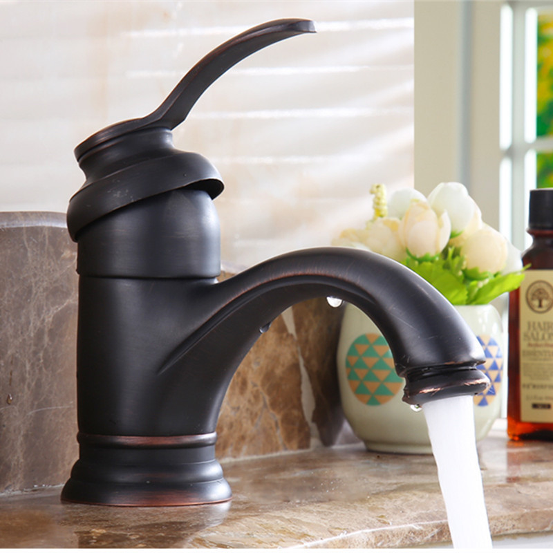 Brass Faucet Hot and Cold Water Crane Bronze Brushed Sink Faucet Black Bathroom Vintage Basin Sink Mixer Crane