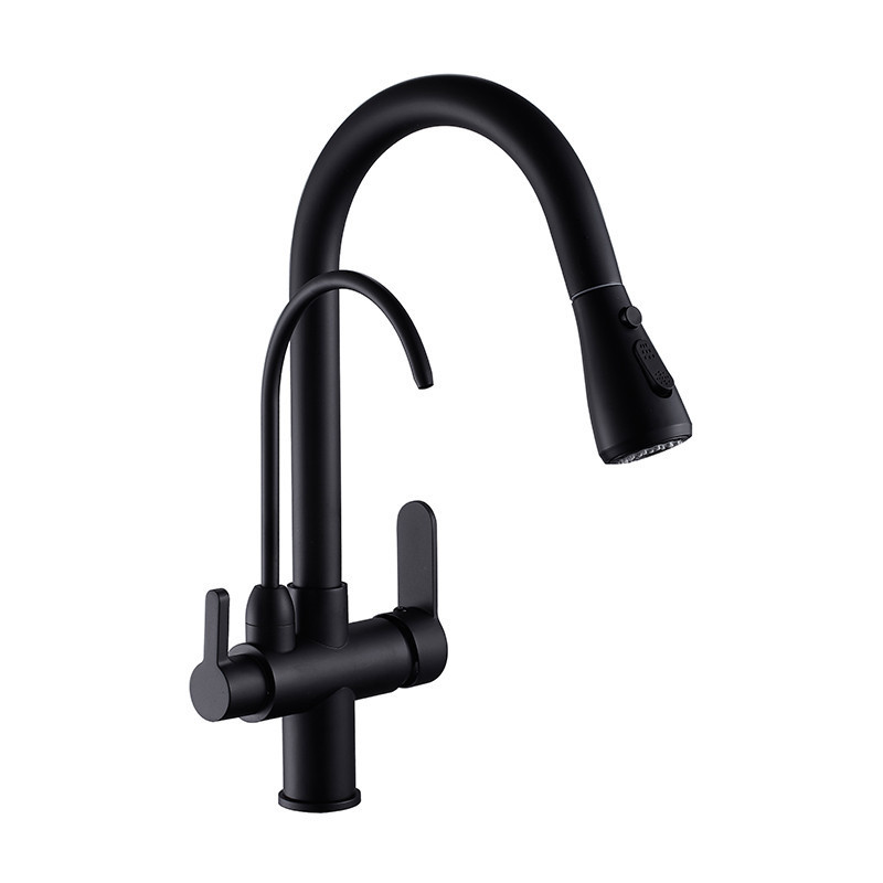 Black Kitchen Faucets Pull Out Hot Cold Water Filter Tap for Kitchen Three Ways Sink Mixer Kitchen Faucet ELK9139B