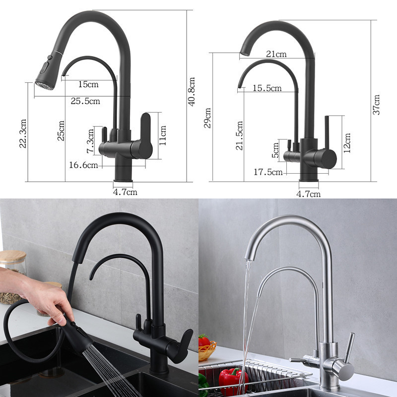 Black Kitchen Faucets Pull Out Hot Cold Water Filter Tap for Kitchen Three Ways Sink Mixer Kitchen Faucet ELK9139B