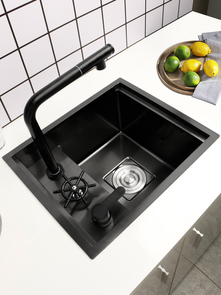 Invisible Sink Kitchen Small Single hidden kitchen Sink 304 Stainless Steel Bar Counter Mini Washbasin With Cover and Faucet