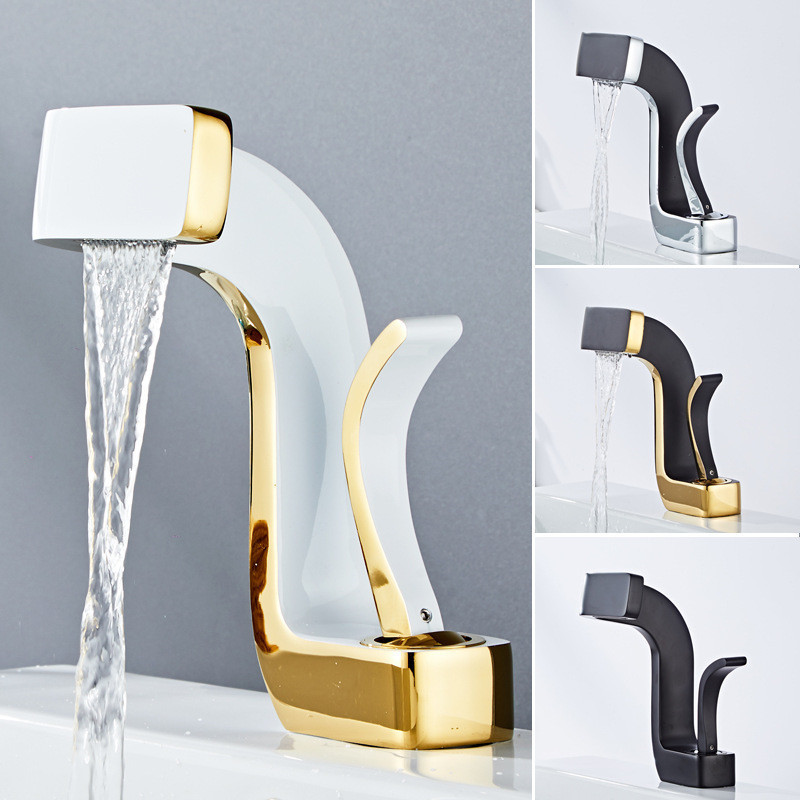 Bathroom Faucet Brass Gold and Black Bathroom Basin Faucet Cold and Hot Water Mixer Waterfall Faucet