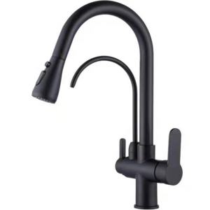 Kitchen Black Steel Pull Type Faucet Dish Washing Basin Sink Retractable Pull Faucet