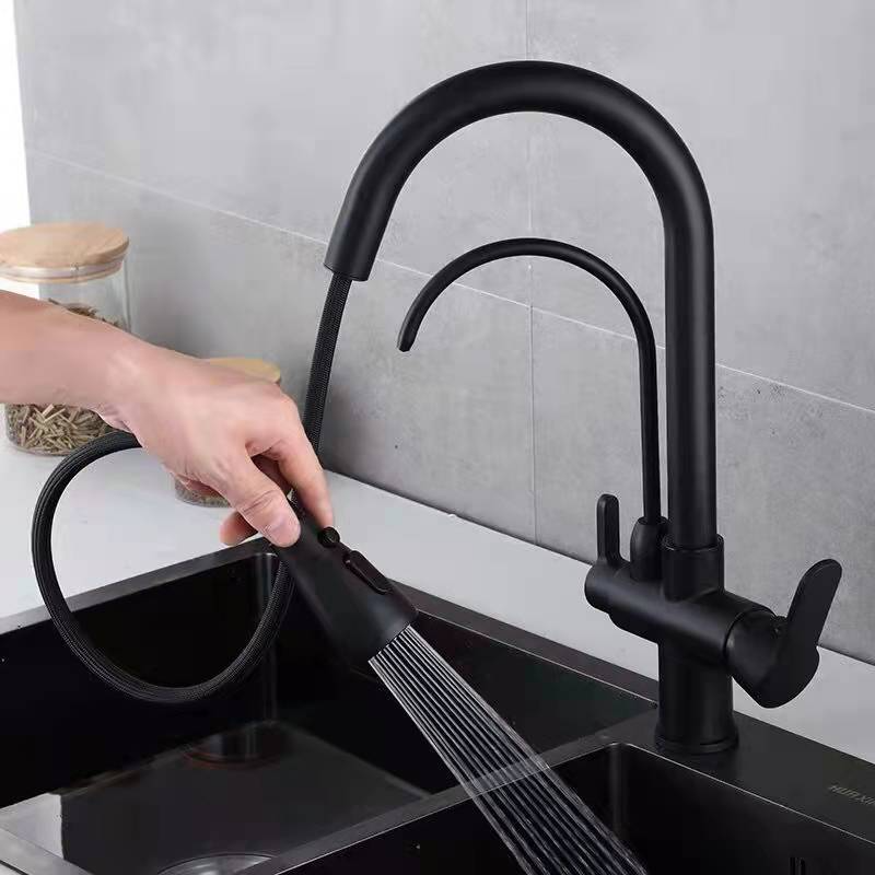 Kitchen Black Steel Pull Type Faucet Dish Washing Basin Sink Retractable Pull Faucet