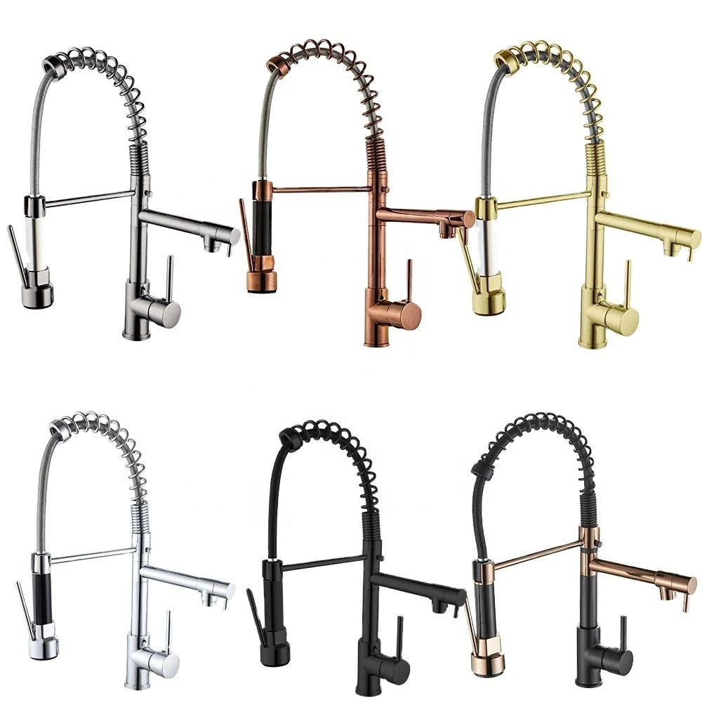 Kitchen spring pull-out faucet all copper rotating hot and cold water purification direct drinking kitchen accessories