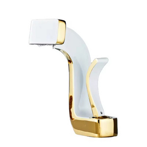 Bathroom Faucet Brass Gold White Bathroom Basin Faucet Cold And Hot Water Mixer Sink Tap Deck Mounted Black & Gold Tap