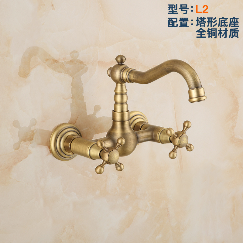 Queen Family Full copper European antique faucet pastoral style vintage into wall basin faucet GY884B1