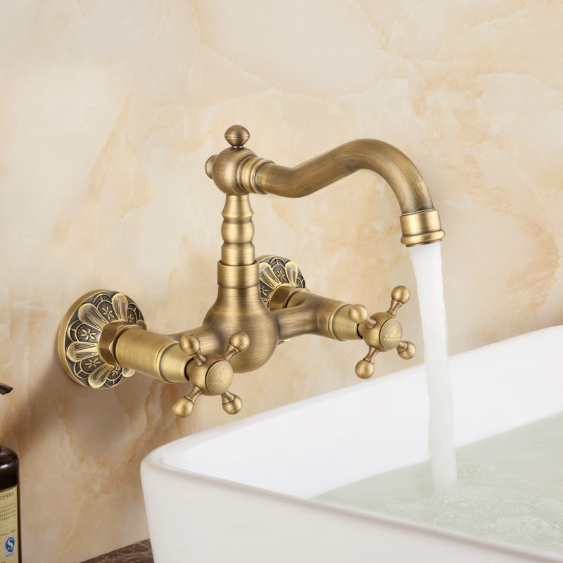 Queen Family Full copper European antique faucet pastoral style vintage into wall basin faucet GY884B1