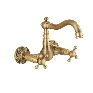 Queen Family Full copper European antique faucet pastoral style vintage into wall basin faucet GY884B1