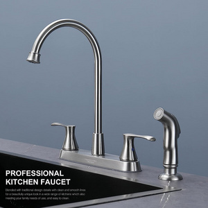 Kitchen Faucet with Side Sprayer, Brushed Nickel 2-Handle Faucet for 4 Holes Kitchen Sink