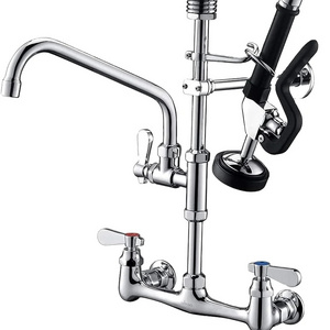 Commercial Faucet for Restaurant Wall Mount Kitchen Faucet 20" Height 3 Compartment Sink Faucet with Swivel Spout,