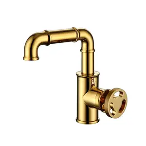 All copper titanium gold wash basin faucet hot and cold hotel industrial style retro faucet rotating