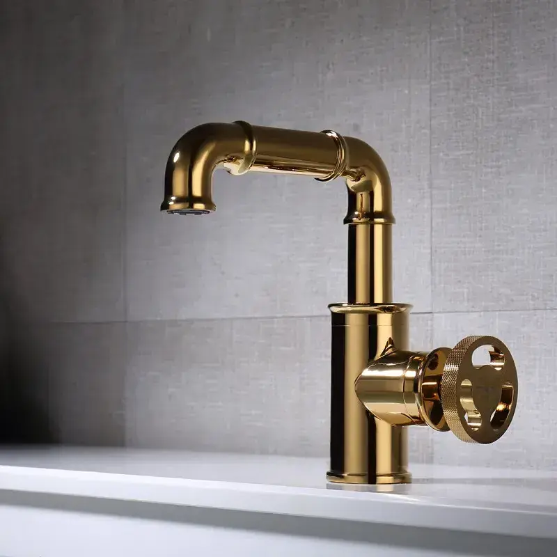 All copper titanium gold wash basin faucet hot and cold hotel industrial style retro faucet rotating