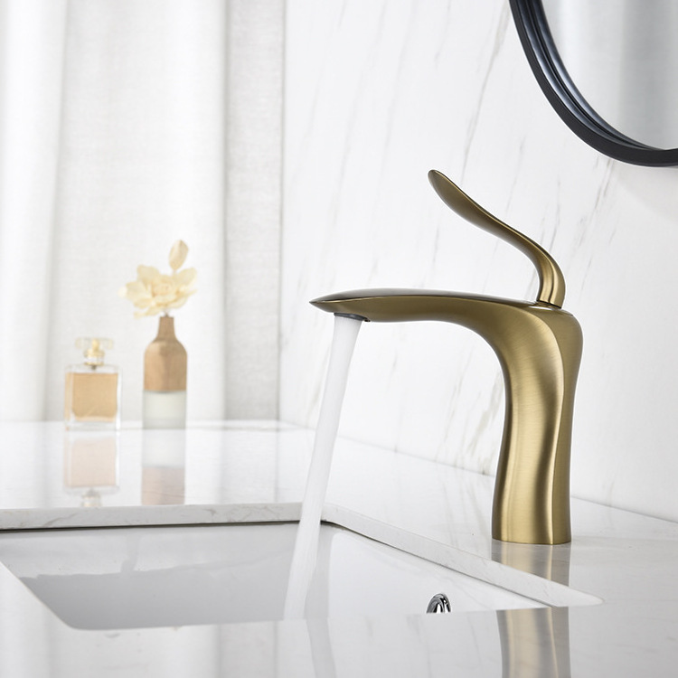 Brushed gold faucet hot and cold washbasin faucet full copper toilet waterfall faucet