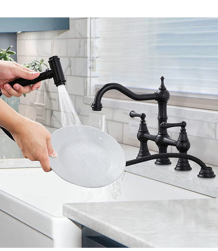 Faucet with pull down sprayer Solid brass matte black single handle Kitchen accessories