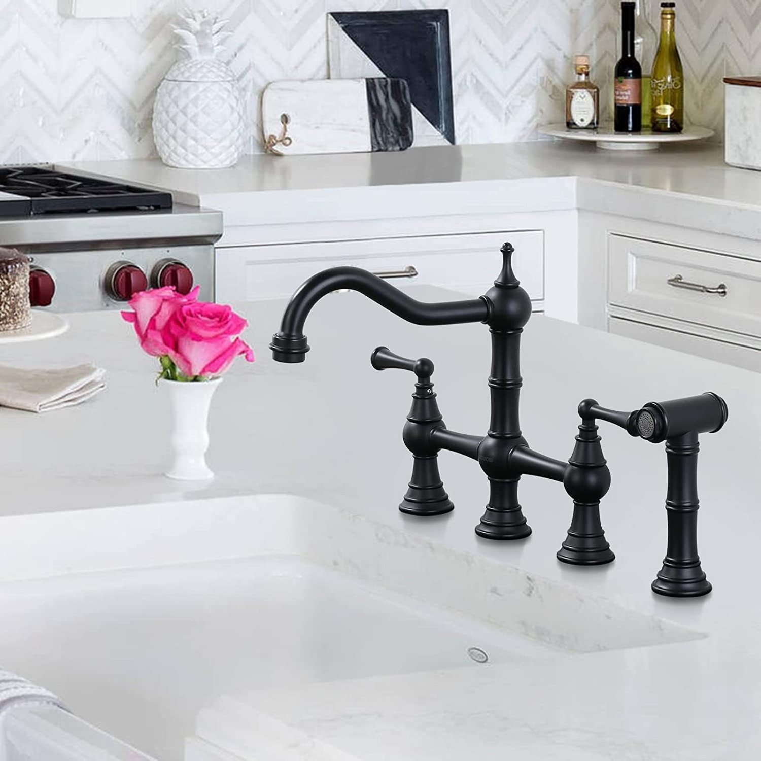 Faucet with pull down sprayer Solid brass matte black single handle Kitchen accessories