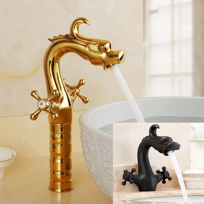 Black Gold Antique Dragon Bathroom Basin Faucet brass bathroom faucets Dual handle Hot and Cold Water Tap Deck Mounted Mixer Tap