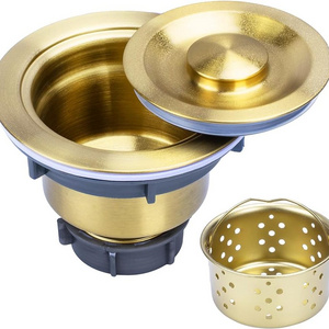 Gold Kitchen Sink Drain Strainer Assembly, Sink Drain 304 Stainless Steel with Removable Deep Waste Basket and Sealing