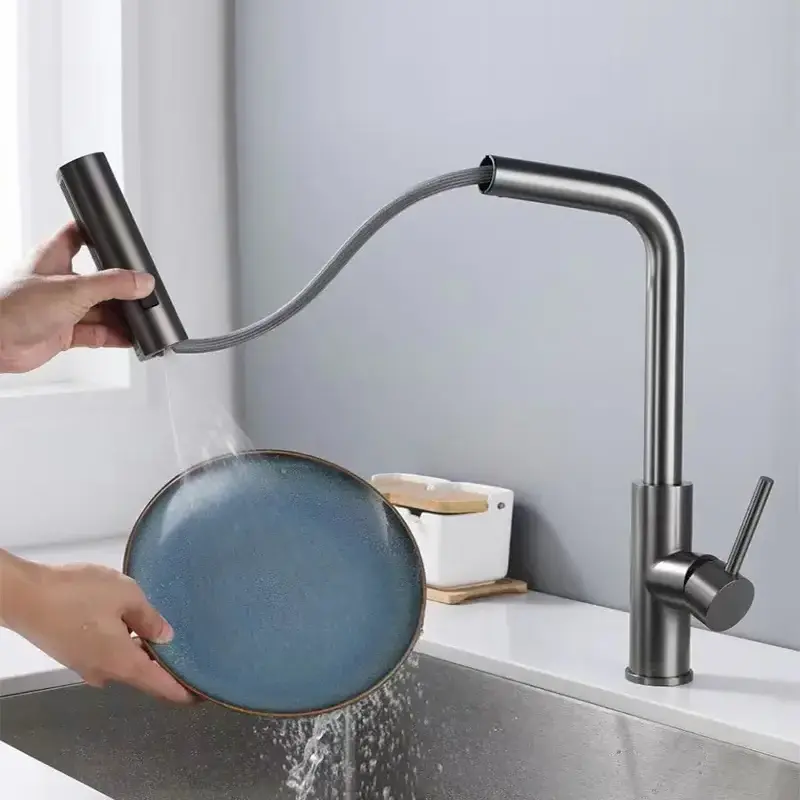 3-Mode Handle Pull Stainless Steel Kitchen Faucets Single Hole Deck Mounted Waterfall Stream Sprayer Sink Tap Cold and Hot Mixer