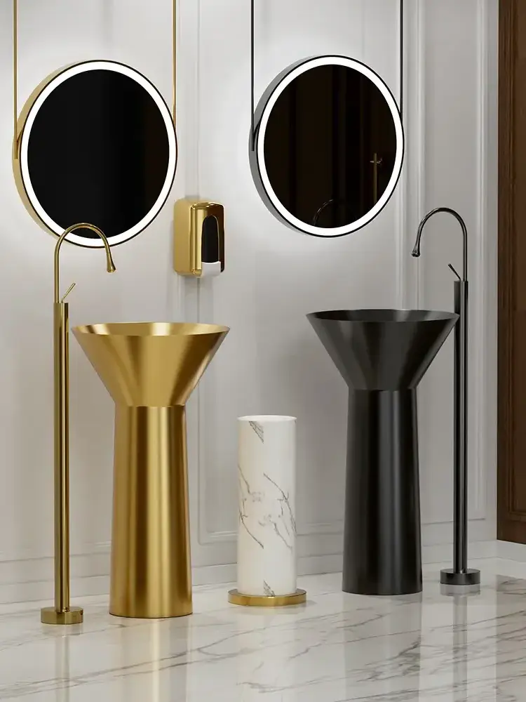 Nordic Stainless Steel Floor Standing Column Basin Hotel Creative Wine Glass Design Wash Gold