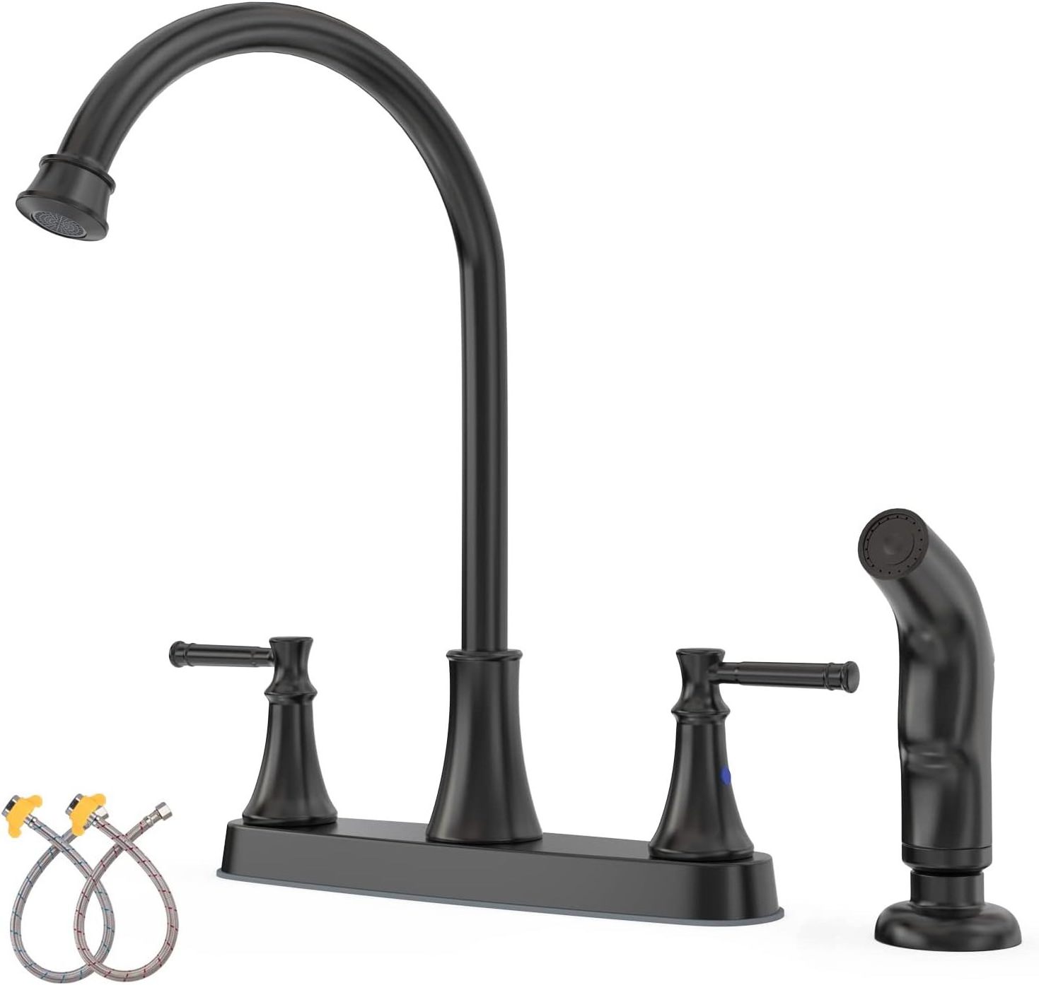 Matte black kitchen faucet 2 handle kitchen sink faucet with side spray  Cold and hot water tap