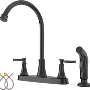 Matte black kitchen faucet 2 handle kitchen sink faucet with side spray  Cold and hot water tap