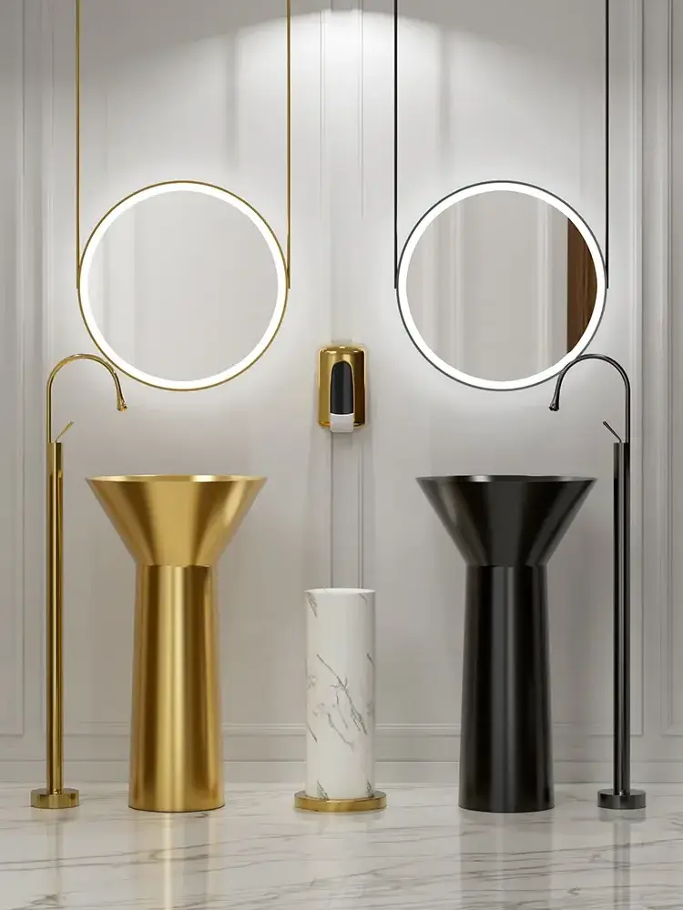 Nordic Stainless Steel Floor Standing Column Basin Hotel Creative Wine Glass Design Wash Gold