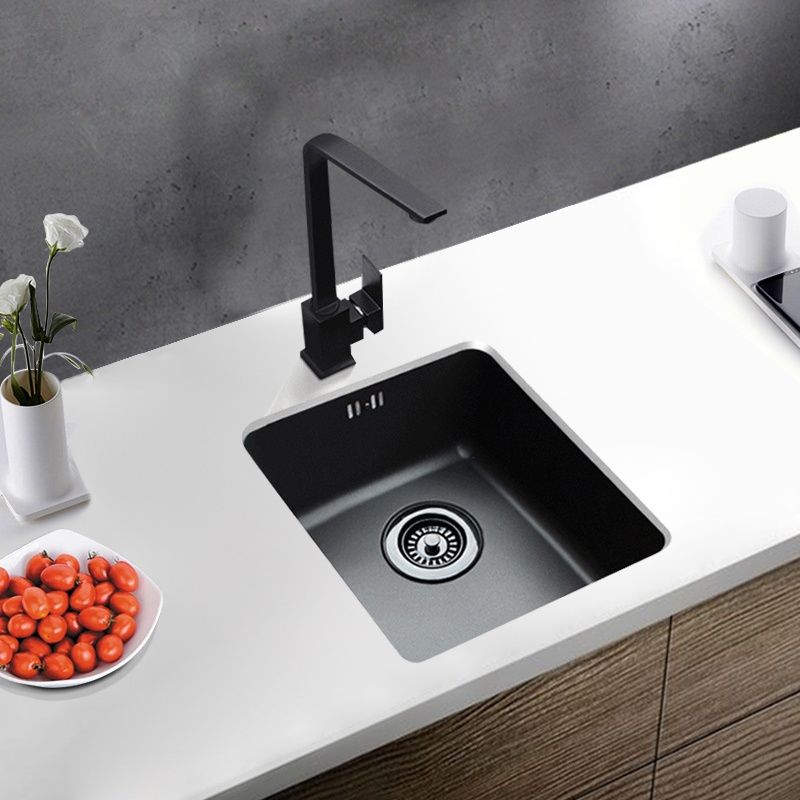 Nano Sink Black Kitchen Sinks Embedded Under Counter Basin 304 Stainless Steel  Single Bowl Kitchen Sink - Matte Black