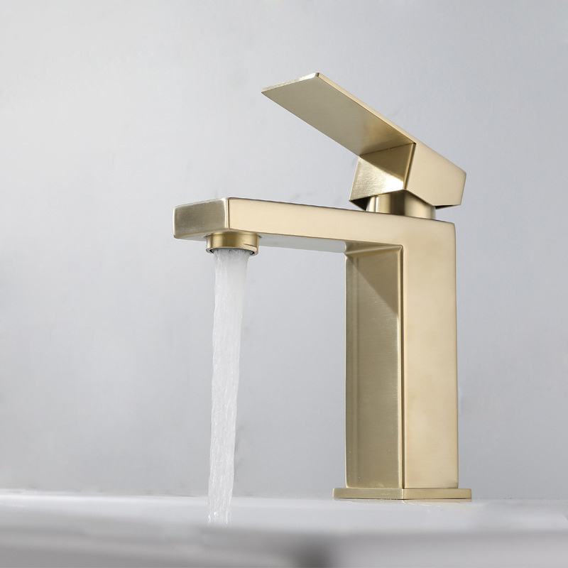 Modern Basin Sink Bathroom Faucet Deck Mounted Hot Cold Water Basin Mixer Taps Gold Lavatory Sink Tap Stainless Steel Faucets