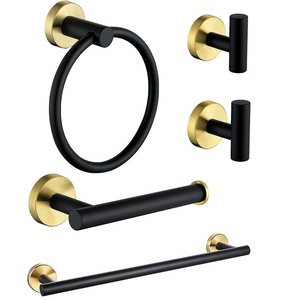 Black Gold Wall Mount Bathroom Hardware Sets Toilet Tissue Roll Paper Holders Towel Rack Bar Ring Robe Clothes Hook Accessories